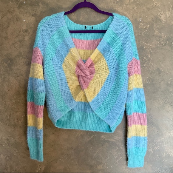 Buffalo David Bitton Sweaters - Buffalo Soft Bright Stripe Twist Front Sweater